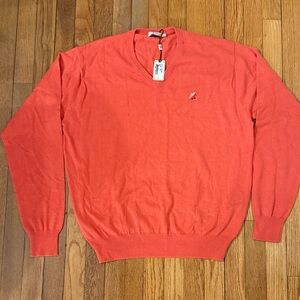 NWT  Millar Cotton Cashmere V-Neck Sweater in Vibrant Coral Size Large
